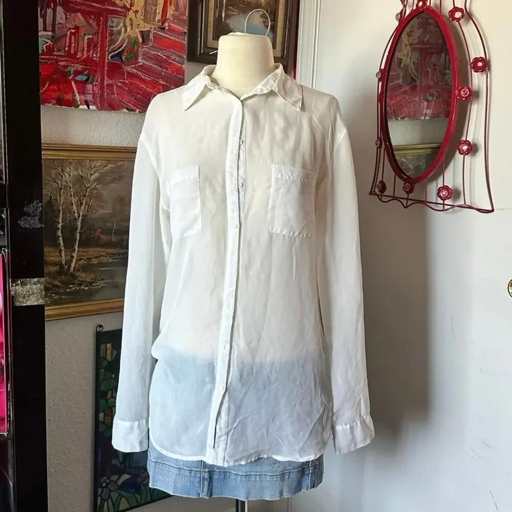 kardashian kollection white mesh button up blouse - Picture 1 of 3